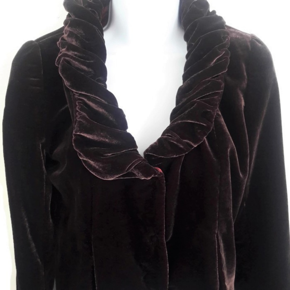 Wyeth by Todd Magill Jacket Blazer Velvet Luxe Silk Ruffle Collar Snaps USA P